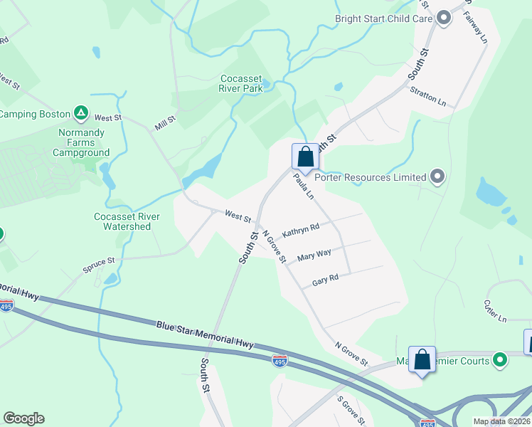 map of restaurants, bars, coffee shops, grocery stores, and more near 364 South Street in Foxborough