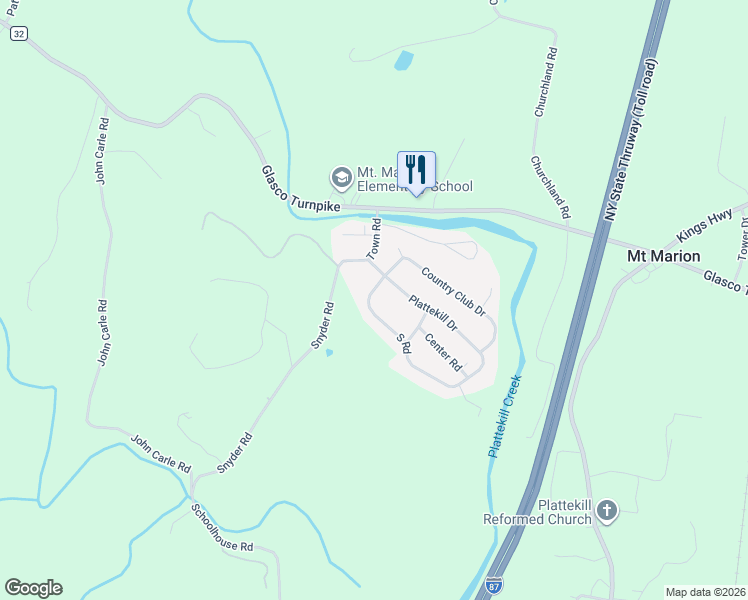 map of restaurants, bars, coffee shops, grocery stores, and more near 2 South Road in Mount Marion