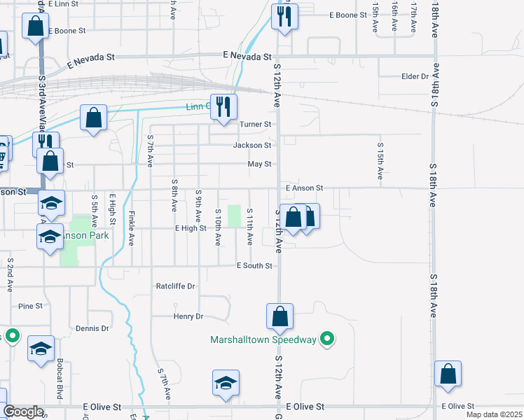 map of restaurants, bars, coffee shops, grocery stores, and more near 912 South 11th Avenue in Marshalltown