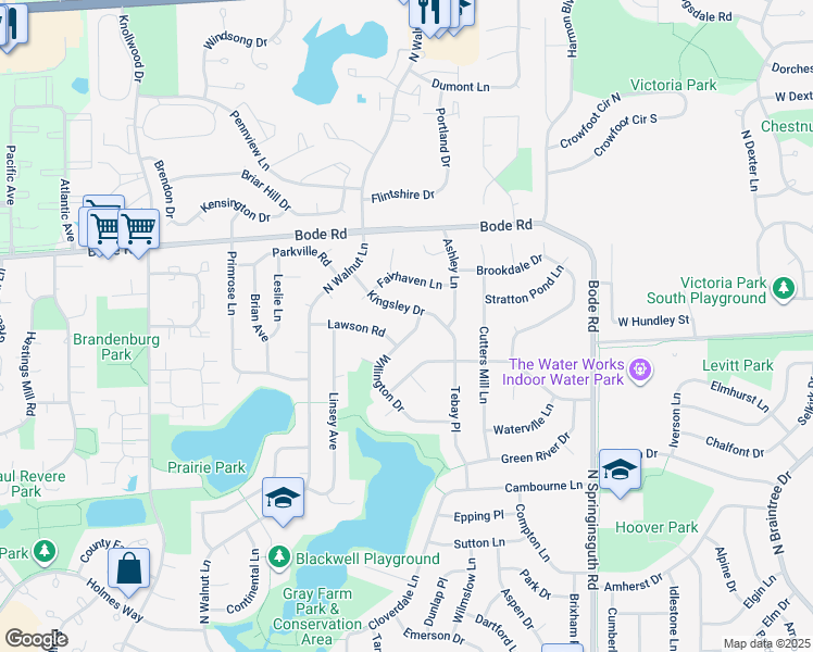 map of restaurants, bars, coffee shops, grocery stores, and more near 626 Willington Drive in Schaumburg