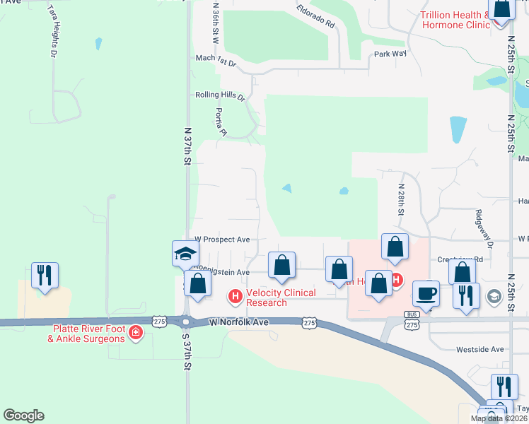 map of restaurants, bars, coffee shops, grocery stores, and more near 410 North 34th Street in Norfolk
