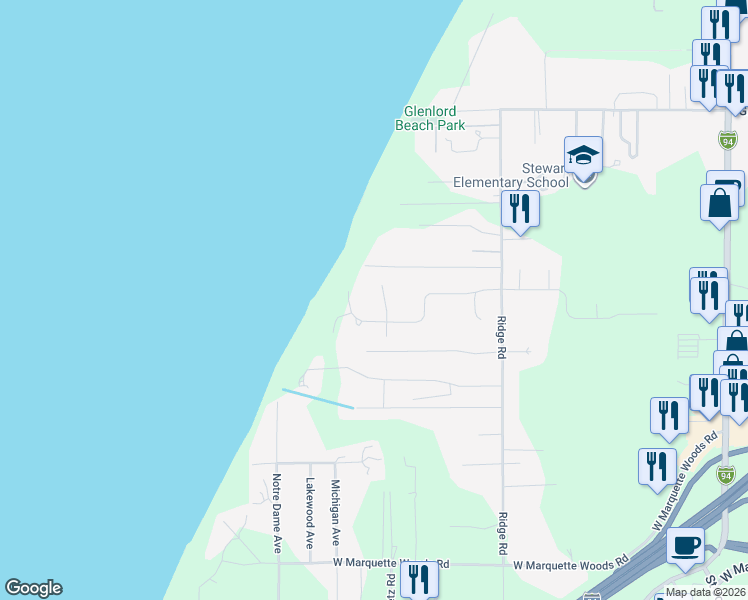 map of restaurants, bars, coffee shops, grocery stores, and more near 4434 Drexel Place in Stevensville