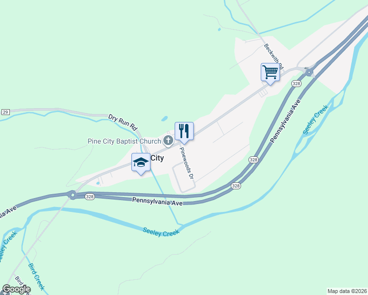 map of restaurants, bars, coffee shops, grocery stores, and more near 1509 Penna Ave in Chemung