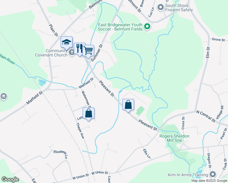 map of restaurants, bars, coffee shops, grocery stores, and more near 231 Pleasant Street in East Bridgewater