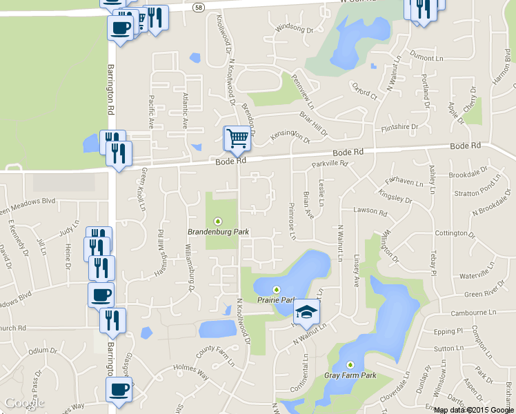 map of restaurants, bars, coffee shops, grocery stores, and more near 2225 Hyde Court in Schaumburg