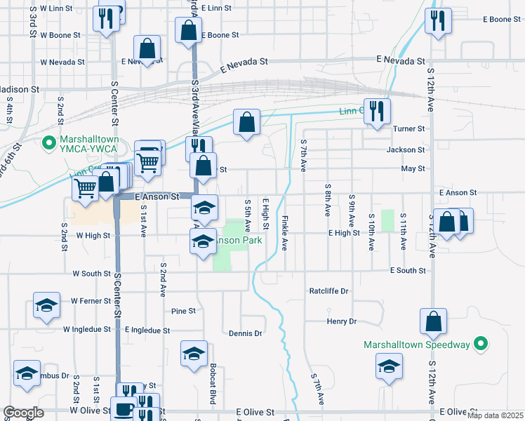 map of restaurants, bars, coffee shops, grocery stores, and more near 909 South 6th Avenue in Marshalltown