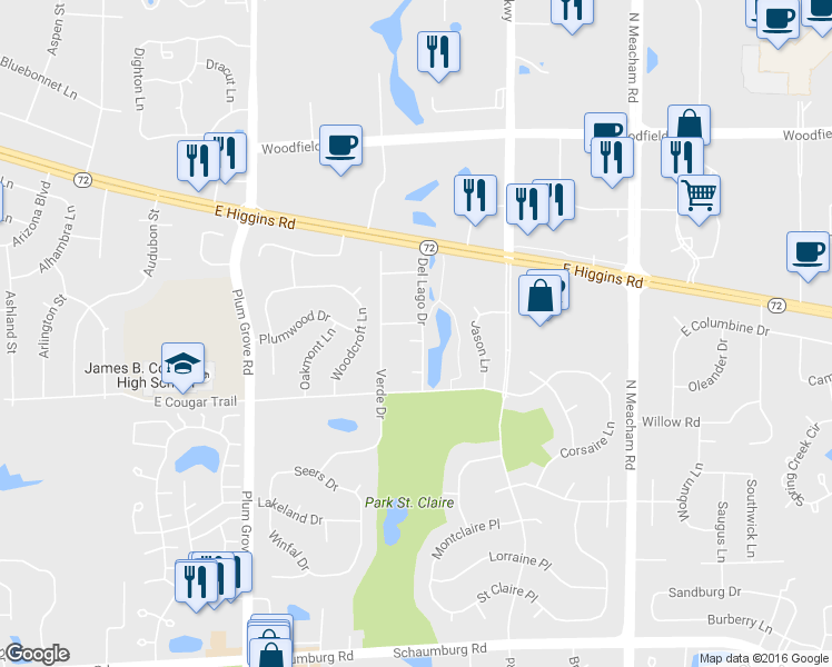 map of restaurants, bars, coffee shops, grocery stores, and more near 1028 Silvana Court in Schaumburg