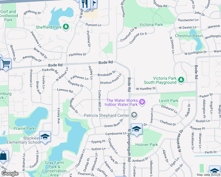 map of restaurants, bars, coffee shops, grocery stores, and more near 622 North Brookdale Drive in Schaumburg