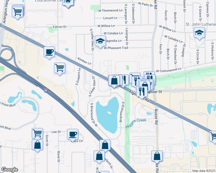 map of restaurants, bars, coffee shops, grocery stores, and more near 1115 East Algonquin Road in Arlington Heights