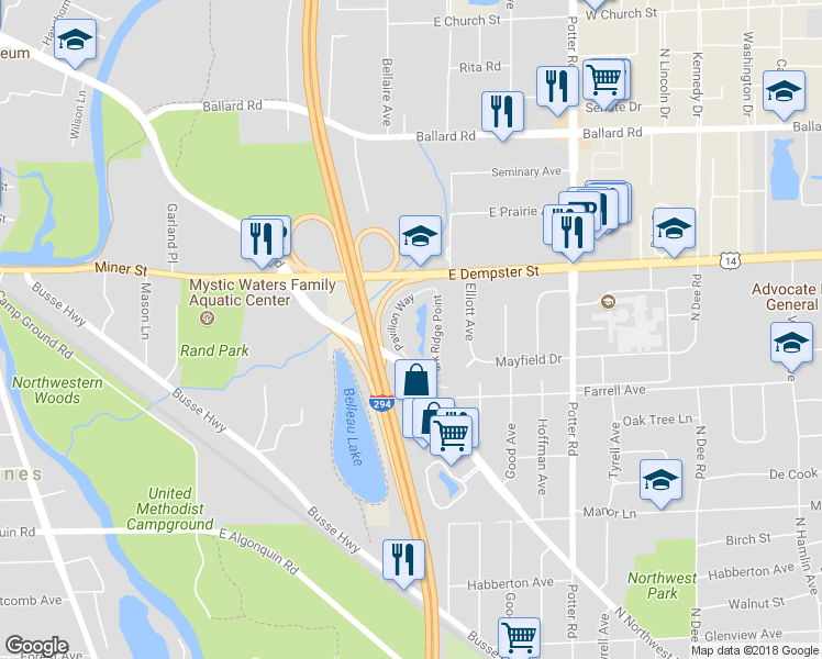 map of restaurants, bars, coffee shops, grocery stores, and more near 1731 Pavilion Way in Park Ridge