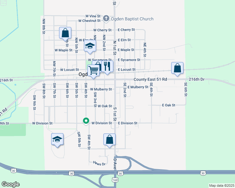 map of restaurants, bars, coffee shops, grocery stores, and more near 225 South 1st Street in Ogden