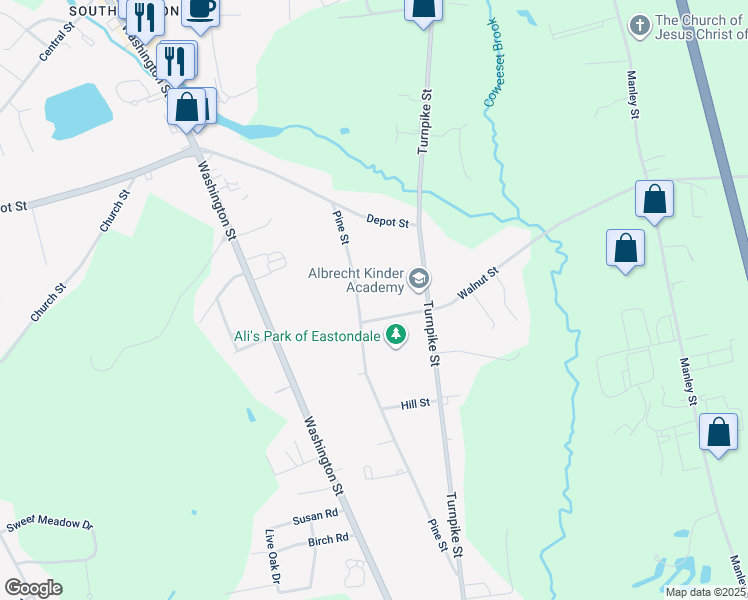 map of restaurants, bars, coffee shops, grocery stores, and more near 46 Pine Street in Easton