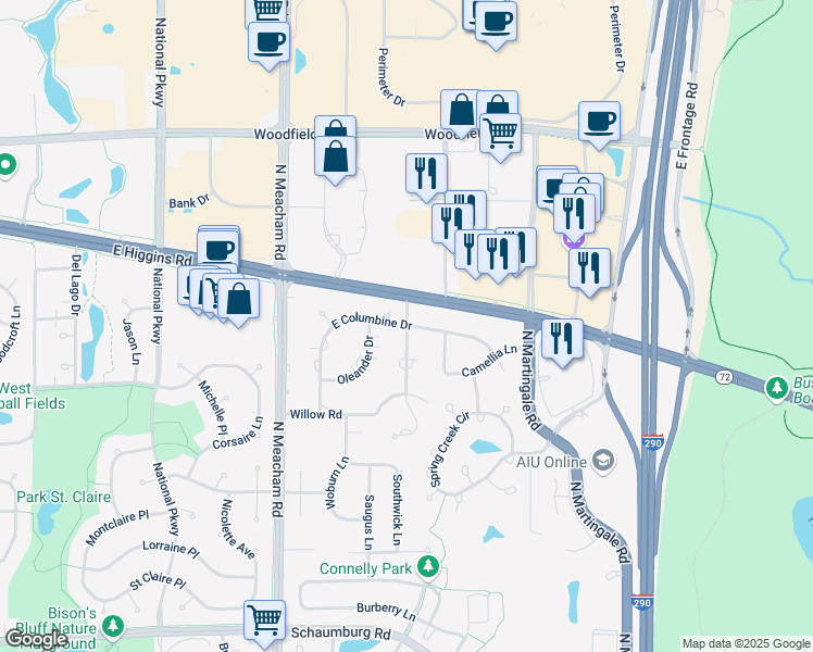 map of restaurants, bars, coffee shops, grocery stores, and more near 435 Lexington Drive in Schaumburg