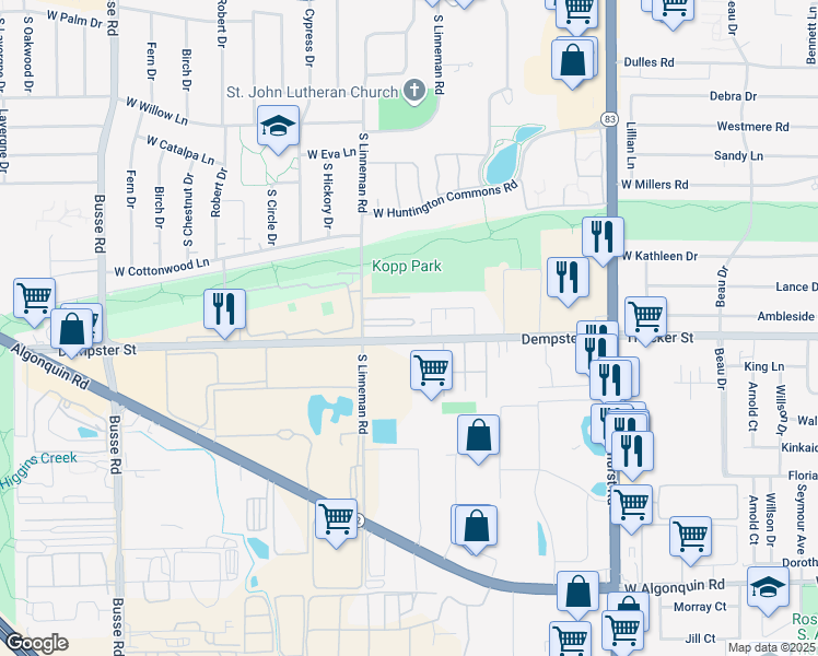 map of restaurants, bars, coffee shops, grocery stores, and more near 572 Ida Court in Mount Prospect