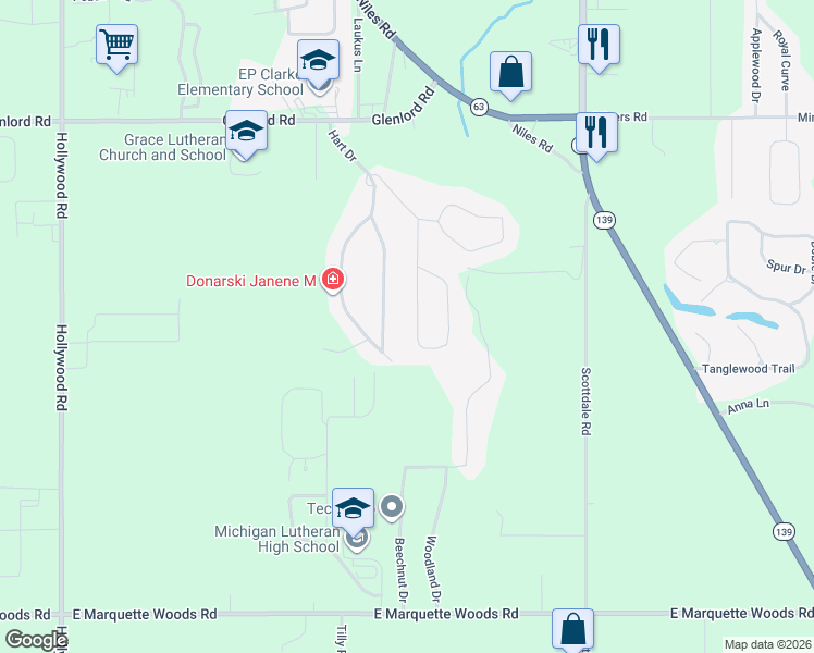map of restaurants, bars, coffee shops, grocery stores, and more near 4442 Sunnymeade Drive in St. Joseph