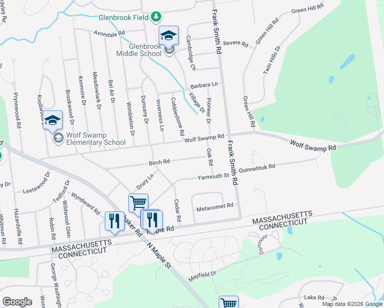map of restaurants, bars, coffee shops, grocery stores, and more near 200 Birch Road in Longmeadow