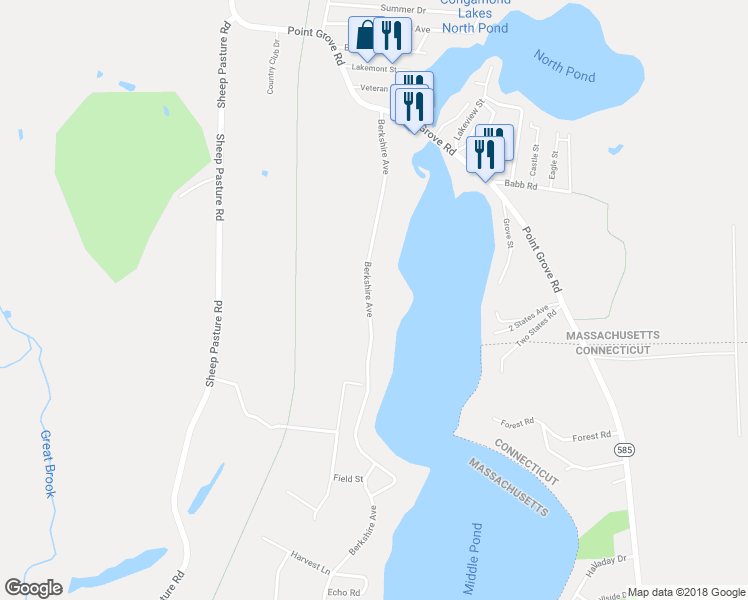 map of restaurants, bars, coffee shops, grocery stores, and more near 162 Berkshire Avenue in Southwick