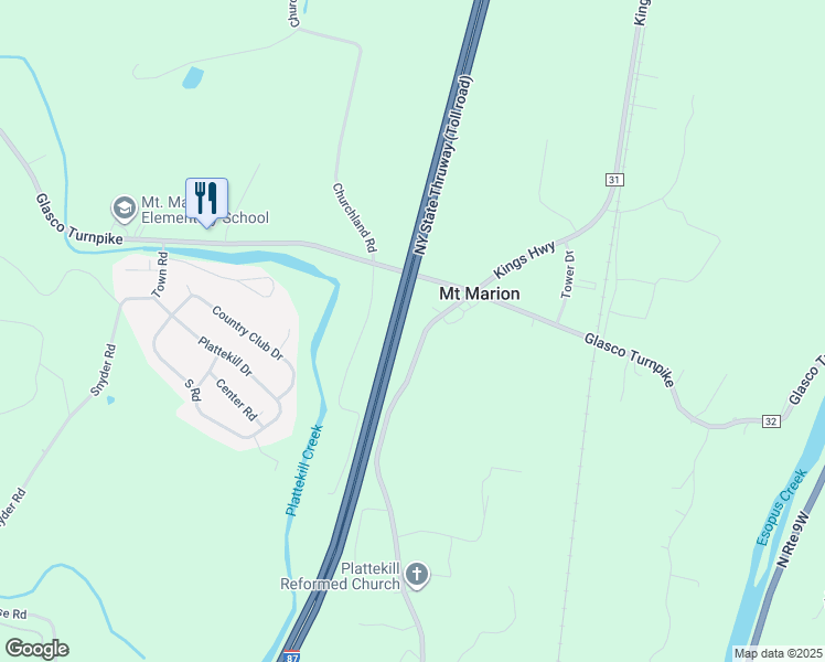 map of restaurants, bars, coffee shops, grocery stores, and more near 749 Kings Highway in Saugerties