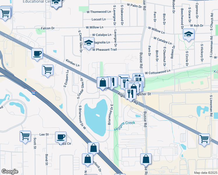 map of restaurants, bars, coffee shops, grocery stores, and more near 1958 East Algonquin Road in Mount Prospect