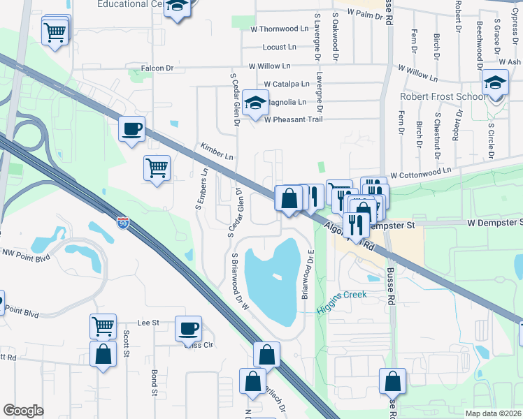 map of restaurants, bars, coffee shops, grocery stores, and more near 1115 East Algonquin Road in Arlington Heights