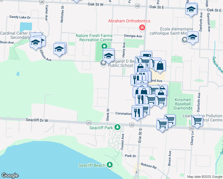 map of restaurants, bars, coffee shops, grocery stores, and more near 282 Sherk Street in Essex County