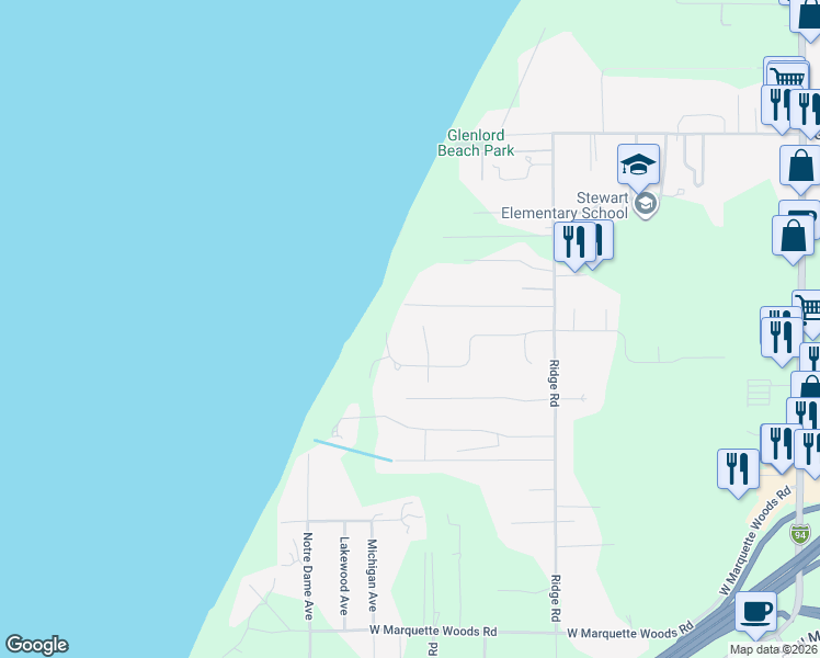 map of restaurants, bars, coffee shops, grocery stores, and more near 4434 Drexel Place in Stevensville