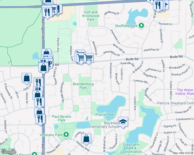 map of restaurants, bars, coffee shops, grocery stores, and more near 2225 Hyde Court in Schaumburg
