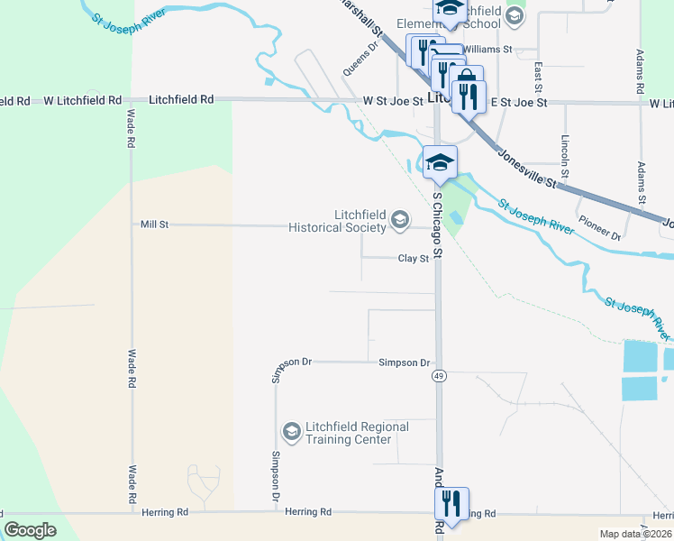 map of restaurants, bars, coffee shops, grocery stores, and more near 204 Southfield Street in Litchfield