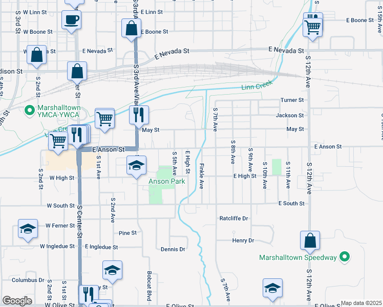 map of restaurants, bars, coffee shops, grocery stores, and more near 909 South 6th Avenue in Marshalltown