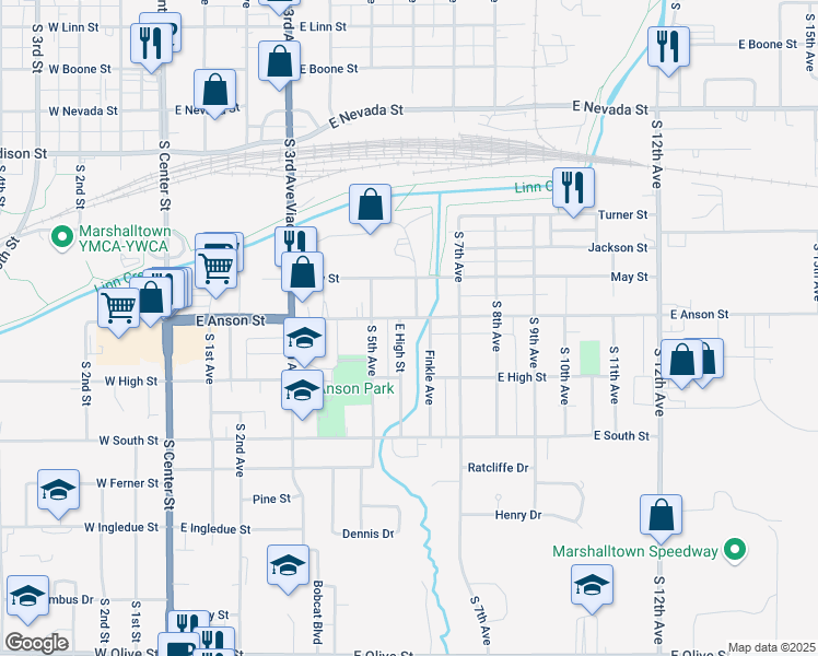 map of restaurants, bars, coffee shops, grocery stores, and more near 909 South 6th Avenue in Marshalltown