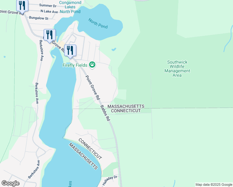 map of restaurants, bars, coffee shops, grocery stores, and more near 160 Point Grove Road in Southwick