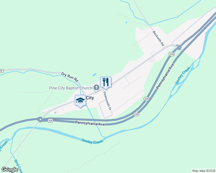 map of restaurants, bars, coffee shops, grocery stores, and more near 1509 Penna Ave in Chemung
