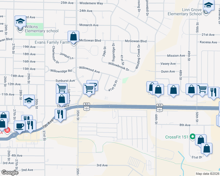 map of restaurants, bars, coffee shops, grocery stores, and more near 1360 41st Street Place in Marion