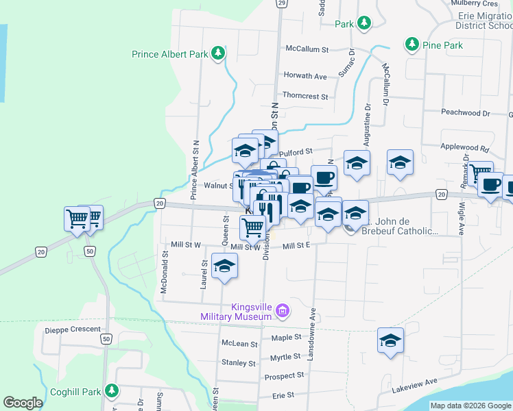 map of restaurants, bars, coffee shops, grocery stores, and more near in Kingsville