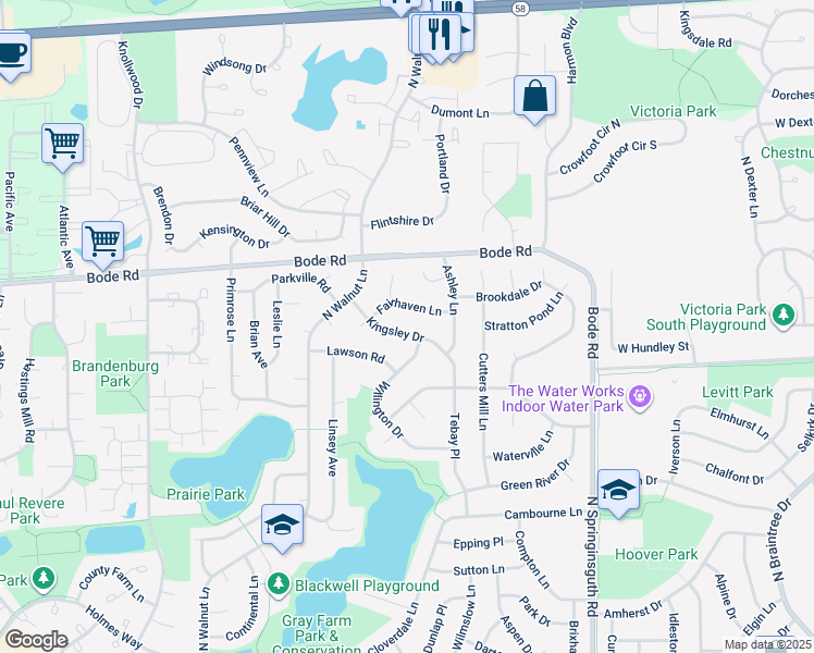map of restaurants, bars, coffee shops, grocery stores, and more near 626 Willington Drive in Schaumburg