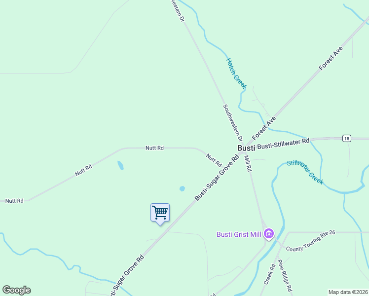 map of restaurants, bars, coffee shops, grocery stores, and more near 3579 Nutt Road in Jamestown