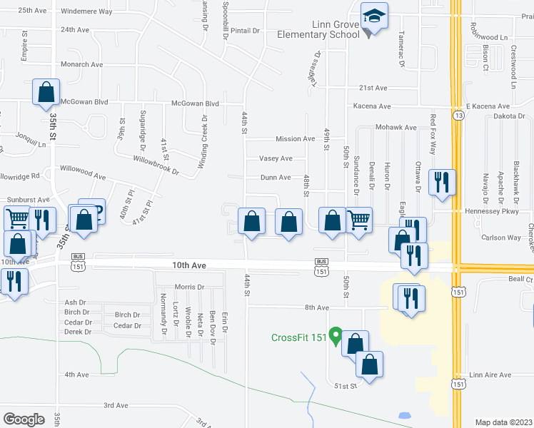 map of restaurants, bars, coffee shops, grocery stores, and more near 4503 Surrey Court in Marion