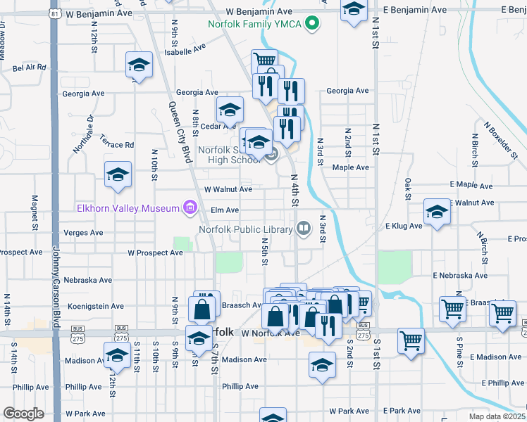 map of restaurants, bars, coffee shops, grocery stores, and more near 510 Verges Avenue in Norfolk