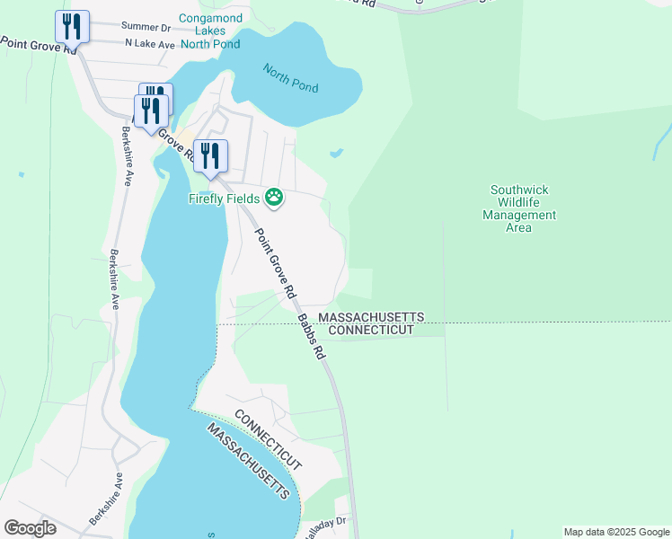 map of restaurants, bars, coffee shops, grocery stores, and more near 29-53 Babb Road in Southwick