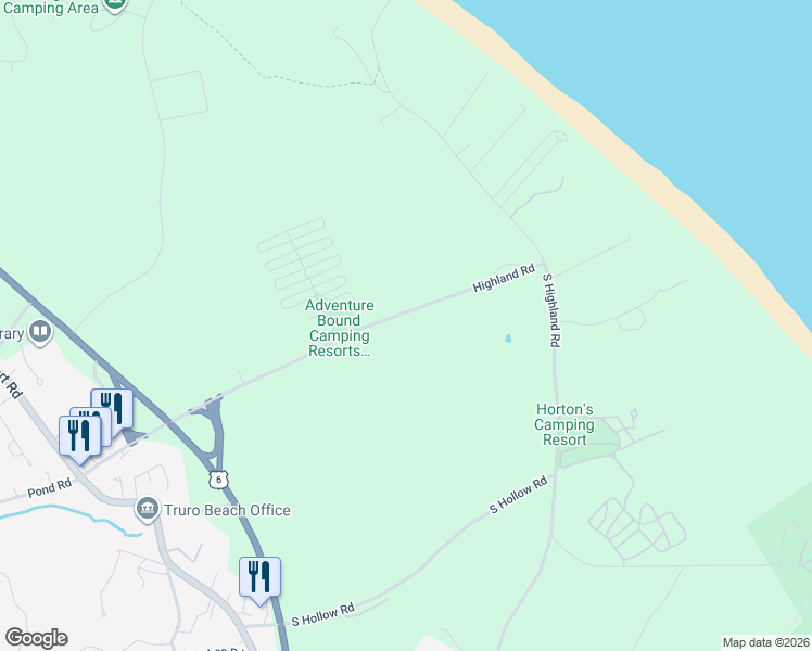 map of restaurants, bars, coffee shops, grocery stores, and more near 54 Highland Road in Provincetown