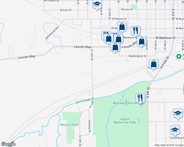 map of restaurants, bars, coffee shops, grocery stores, and more near 899 South 12th Street in Marshalltown