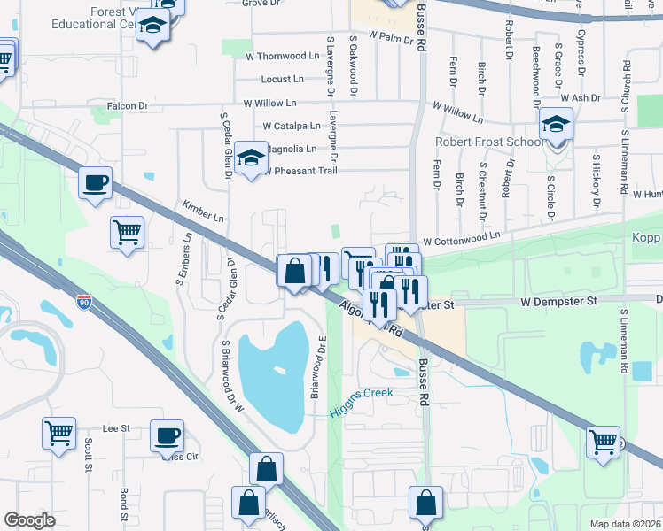map of restaurants, bars, coffee shops, grocery stores, and more near 1988 West Algonquin Road in Mount Prospect