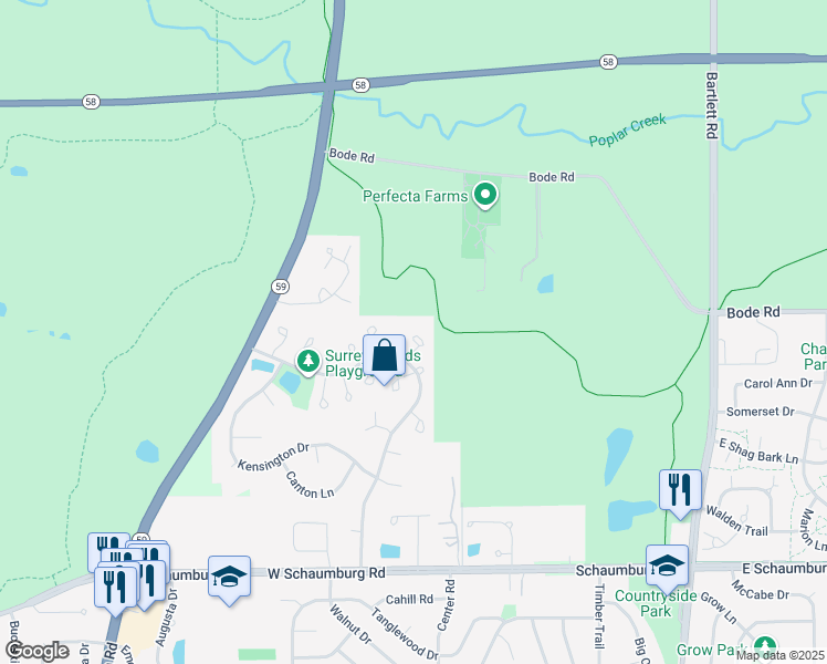 map of restaurants, bars, coffee shops, grocery stores, and more near 337 Ascot Ln in Streamwood