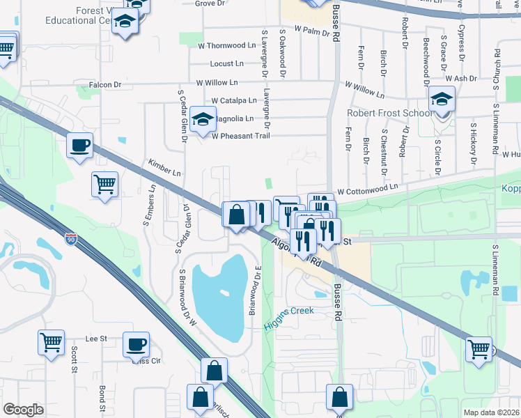 map of restaurants, bars, coffee shops, grocery stores, and more near 1958 Algonquin Road in Mount Prospect