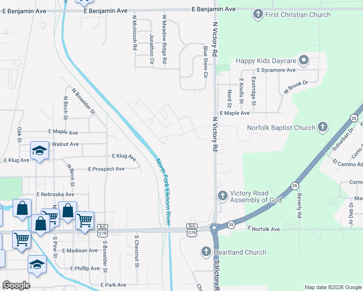 map of restaurants, bars, coffee shops, grocery stores, and more near 517 North Victory Road in Norfolk