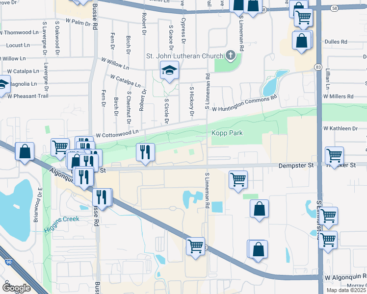 map of restaurants, bars, coffee shops, grocery stores, and more near 758 Dempster Street in Mount Prospect