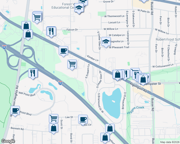 map of restaurants, bars, coffee shops, grocery stores, and more near 2641 South Embers Lane in Arlington Heights