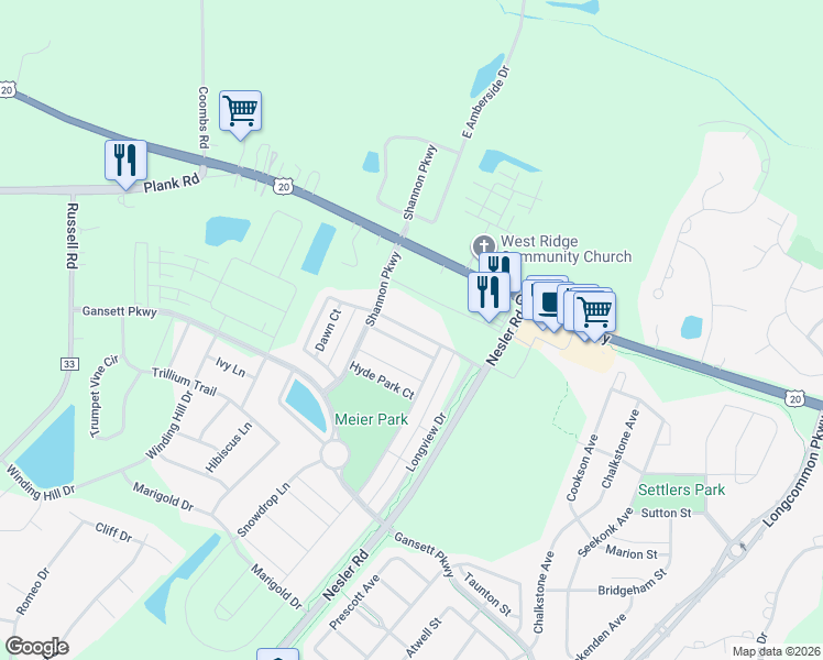 map of restaurants, bars, coffee shops, grocery stores, and more near 3648 Daisy Lane in Elgin