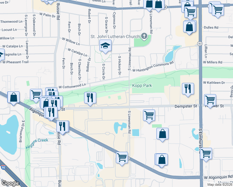 map of restaurants, bars, coffee shops, grocery stores, and more near 758 Dempster Street in Mount Prospect