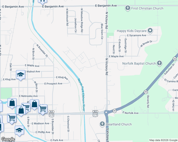 map of restaurants, bars, coffee shops, grocery stores, and more near 517 North Victory Road in Norfolk